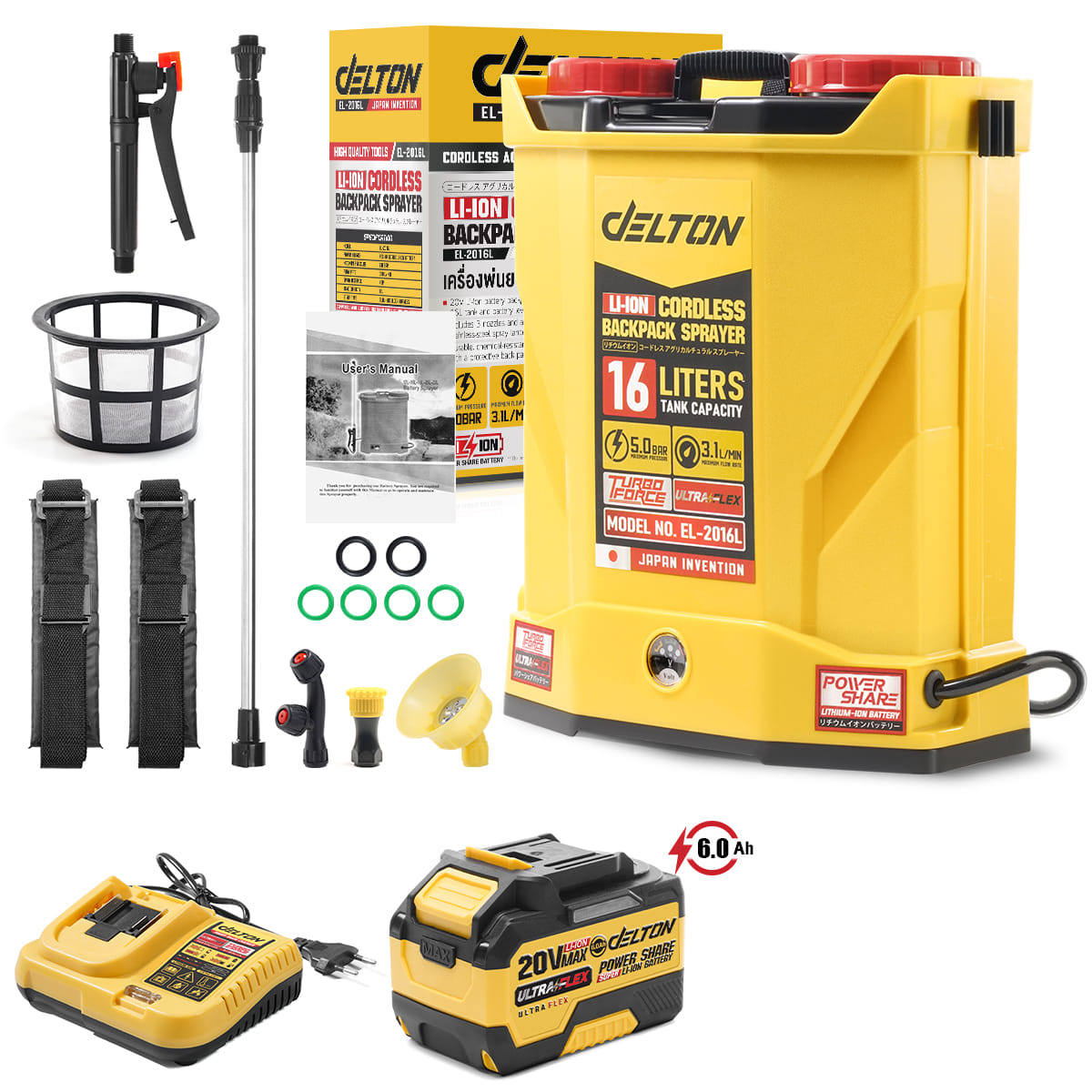 ถังพ่นยาไร้สาย (พร้อมแบตเตอรี่) DELTON รุ่น EL-2016L ULTRAFLEX 20V 6AH_1